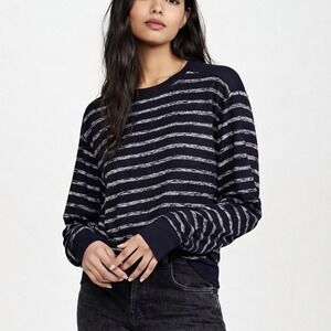 Rag & Bone Avryl Navy Stripe Crewneck Pullover Sweater SZ Medium Preppy Coastal